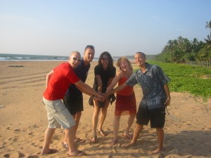 with fellow teachers on a beach in Sri Lanka. We (and the students) survived!