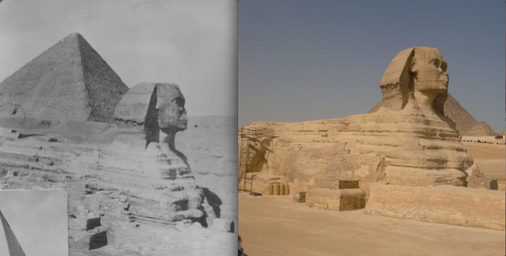 The Sphinx with pyramid in the background 1932 & 2010