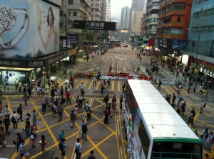 Blocked roads in Mong Kok. 